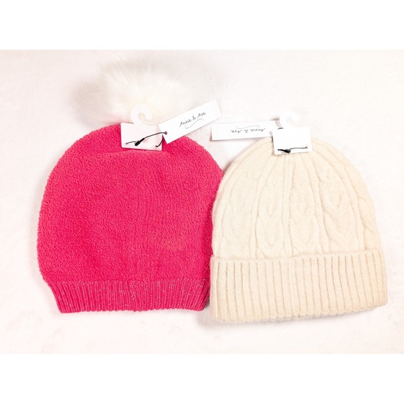 Anna & Ava Accessories - Anna & Ava Bundle 2 Cable Knit Beanie Hat Ivory Pink‎ One Size Retail total $66